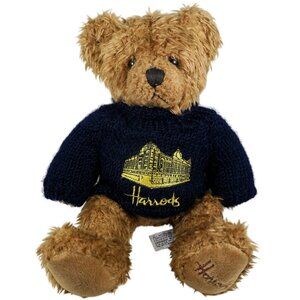 Harrods Knightsbridge 12-Inch Teddy Bear Blue Knit Sweater Gold Embroidery